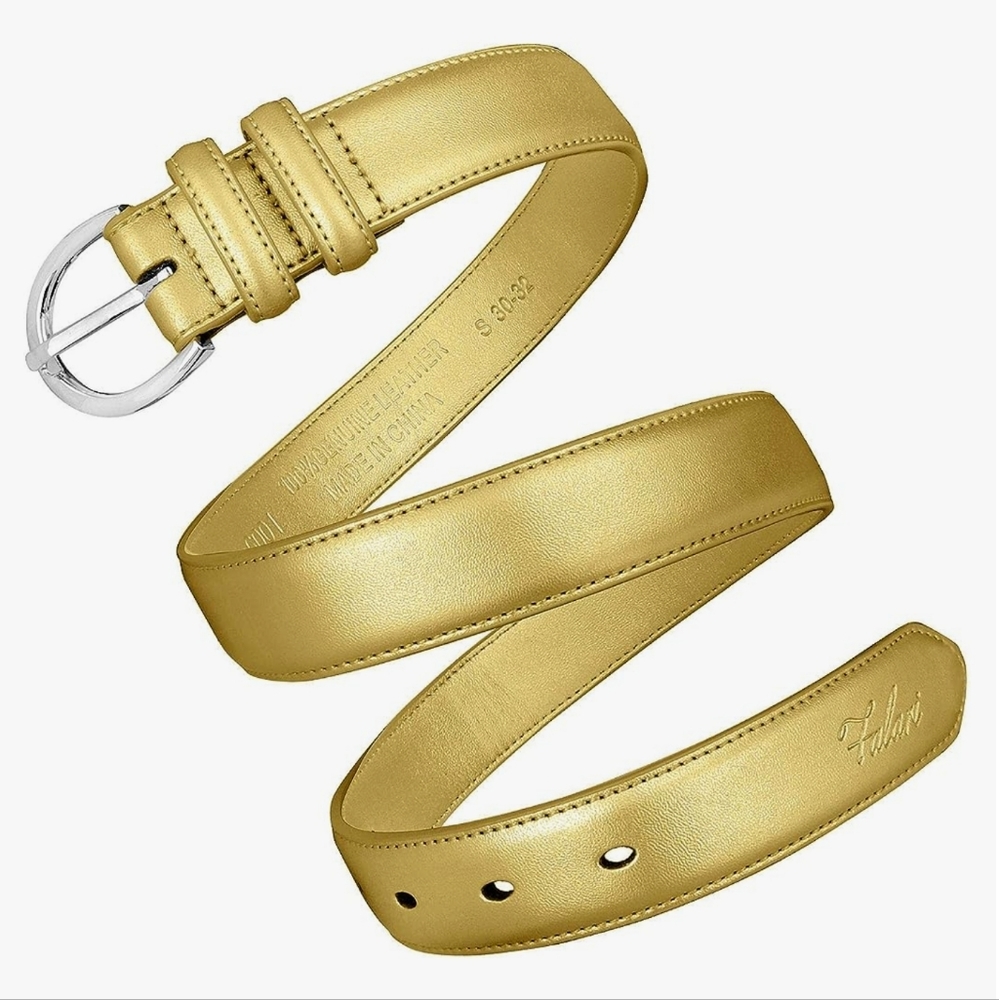 🔸️NIB Gold Dressy Genuine Leather Single Prong Belt Medium